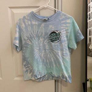 Santa Cruz Tie Dye blue and white cropped tee shirt